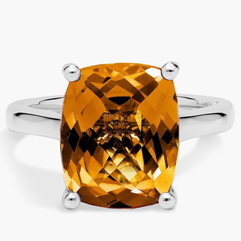 Blue Nile 14k White Gold Cushion Cut Citrine Ring- 7.5